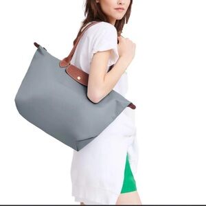 Authentic Longchamp Le Pliage Large Tote - Steel. NWT.